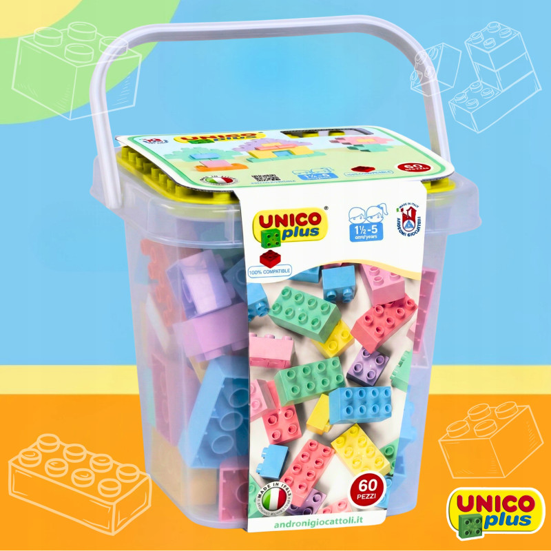 Klocki UNICO Pastelowe Wiadereczko 60 el. | klockiunico.pl